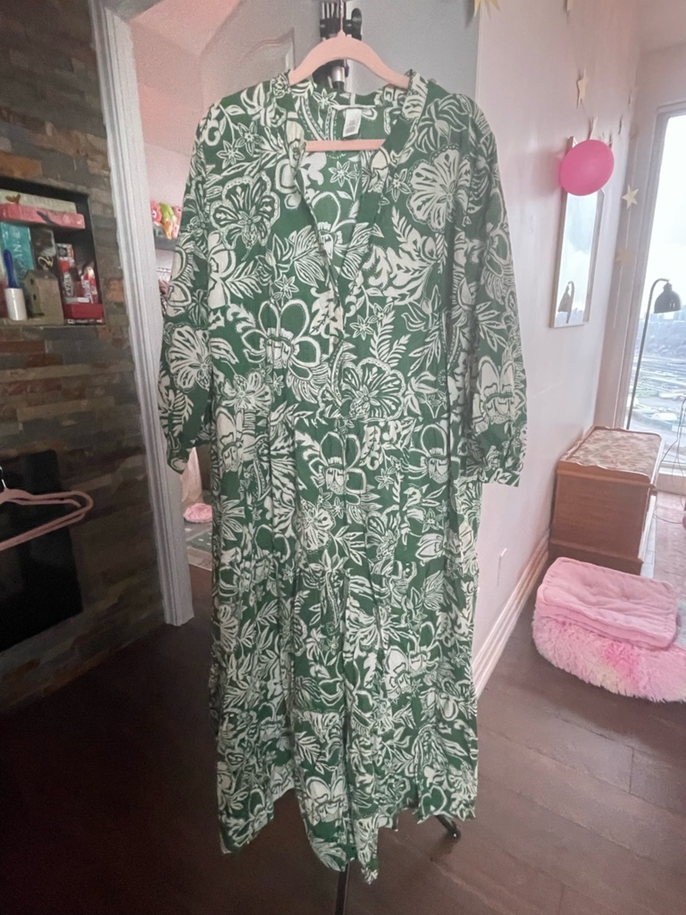 Green and White Floral Maxi Dress